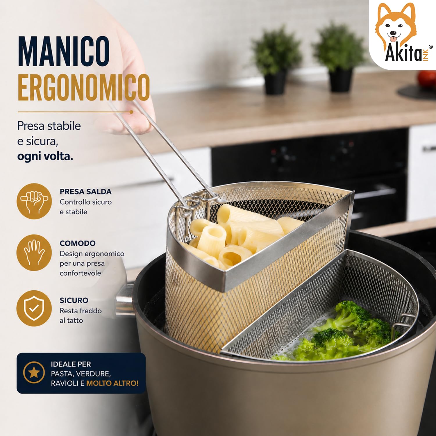 Akitaink cestelli cuocipasta inox 18 cm set 2 pezzi divisori