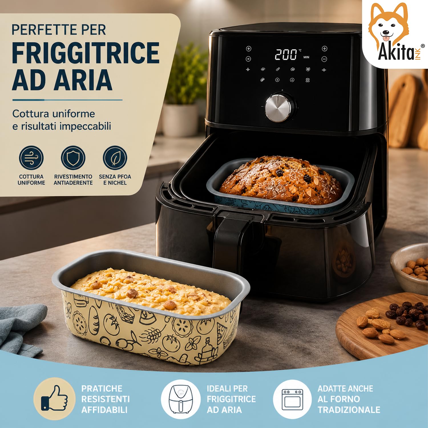 Akitaink Teglia Plumcake 18 cm stampo antiaderente forno