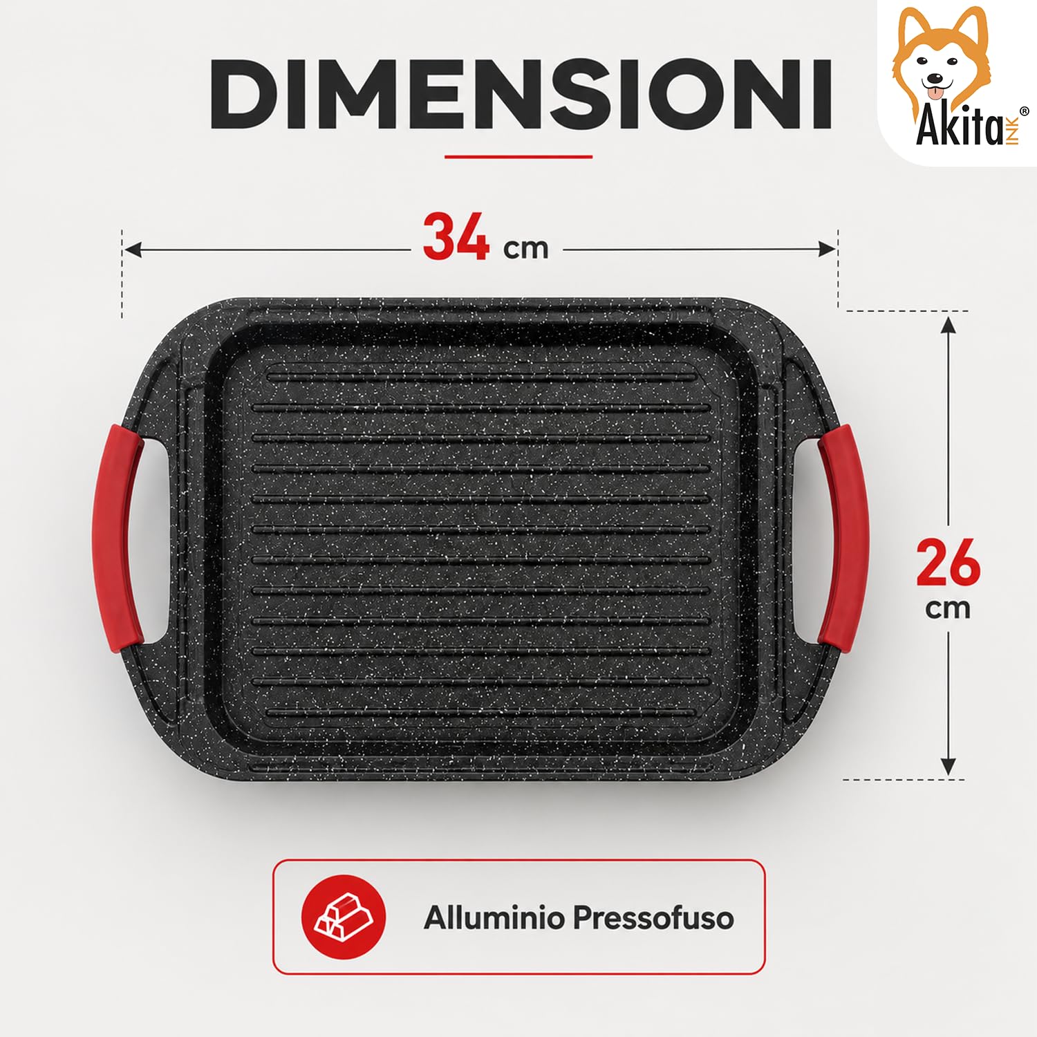 Akitaink Piastra Bistecchiera 34x26 cm Antiaderente Induzione
