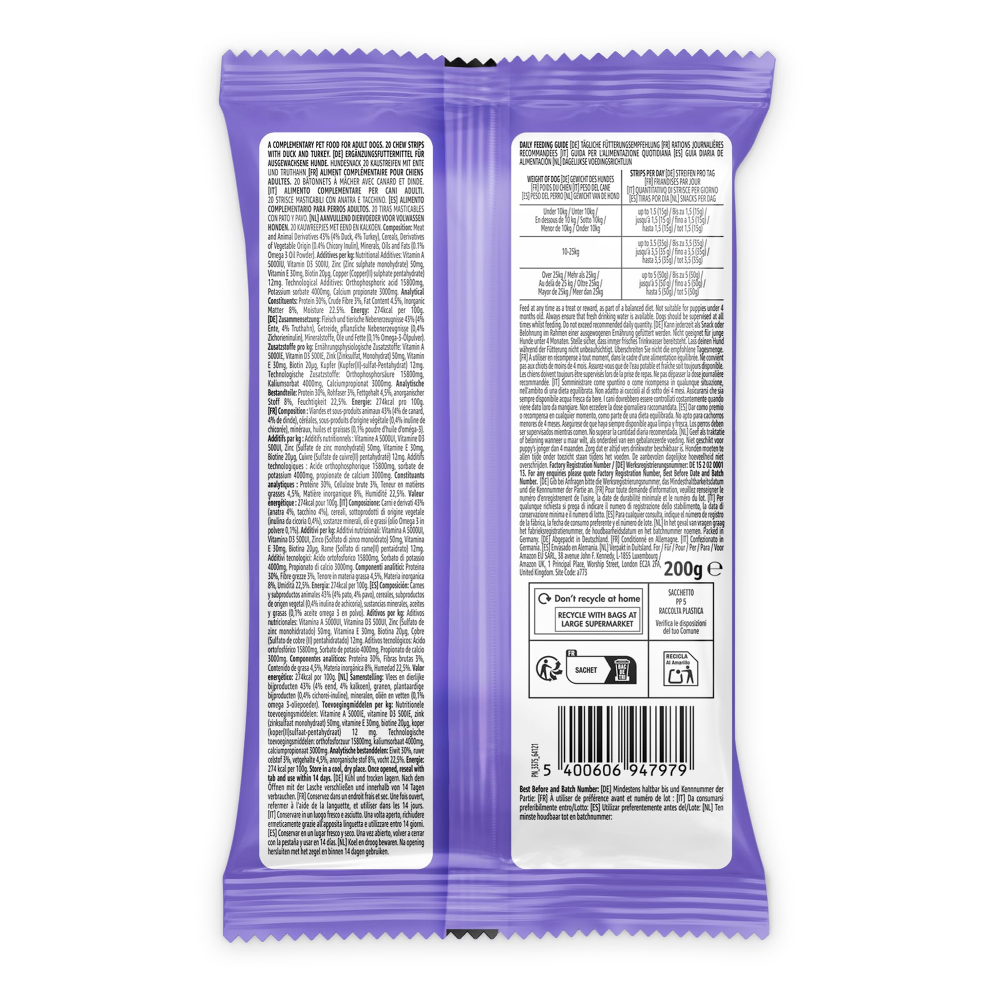 by Amazon Strisce Anatra Tacchino Snack Cane 200g