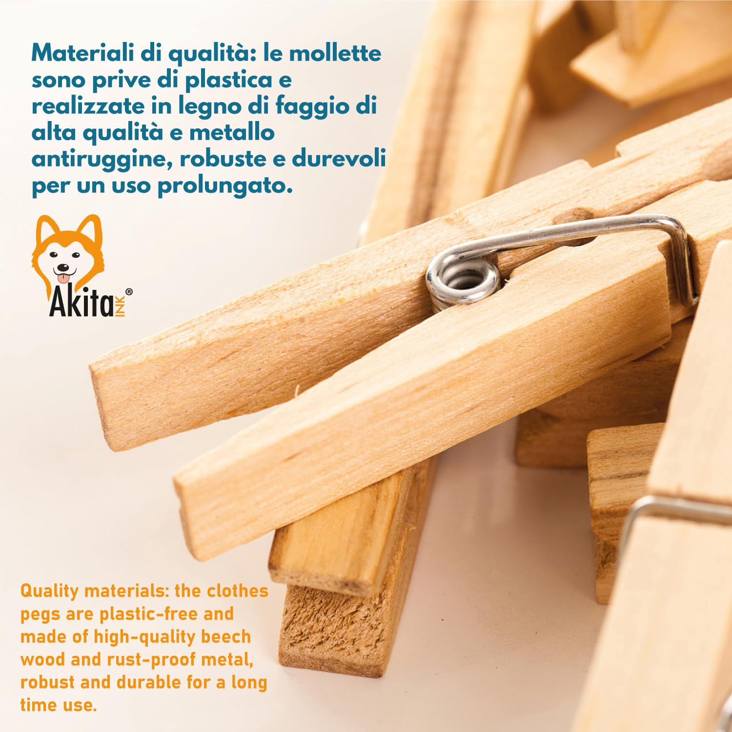 Akitaink mollette bucato legno 10 cm 100 pezzi antiruggine