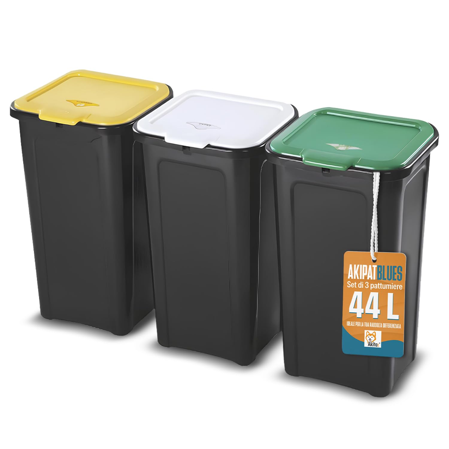 Akitaink Akipatblues pattumiera 44 L set 3 pezzi differenziata