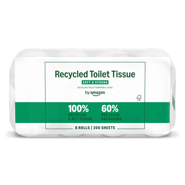 by Amazon carta igienica riciclata 3 veli 8 rotoli 200 strappi