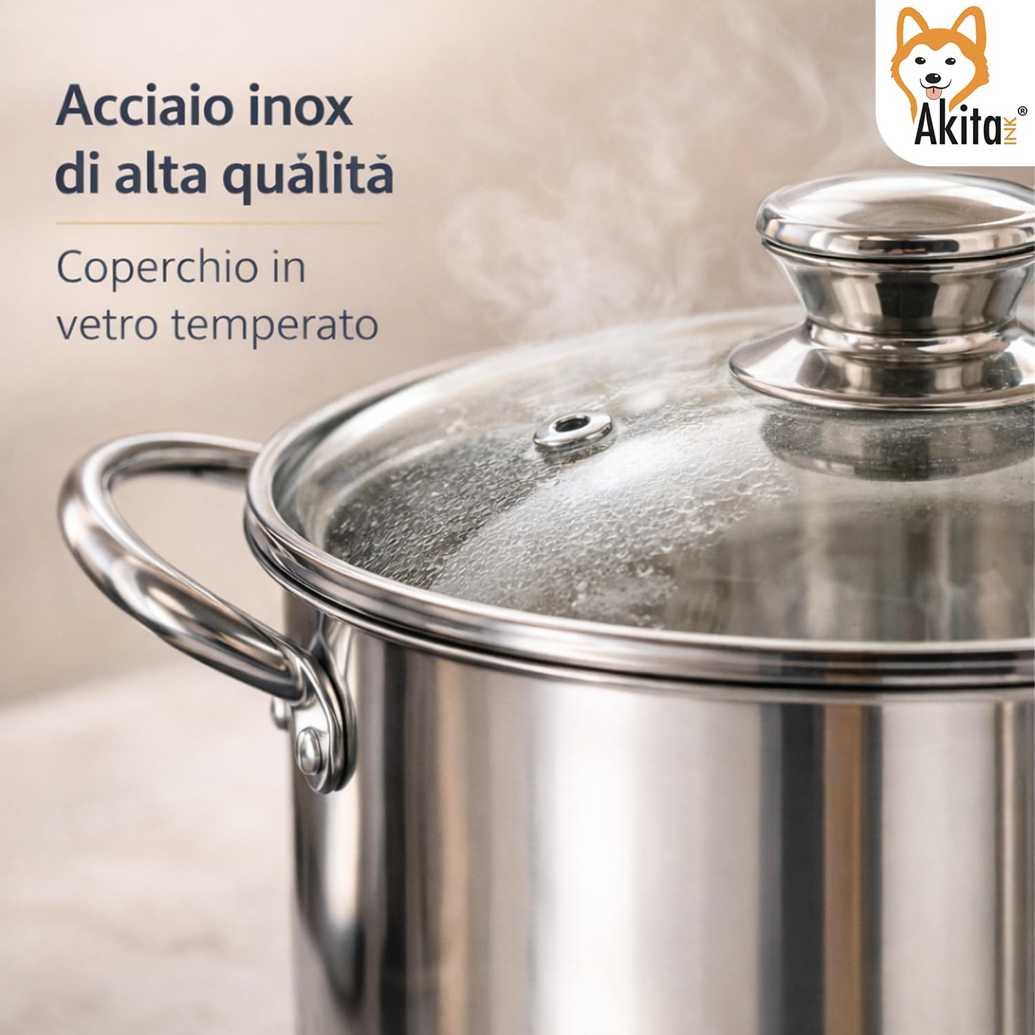 Akitaink Bollipasta Acciaio 22 cm con Cestello e Coperchio