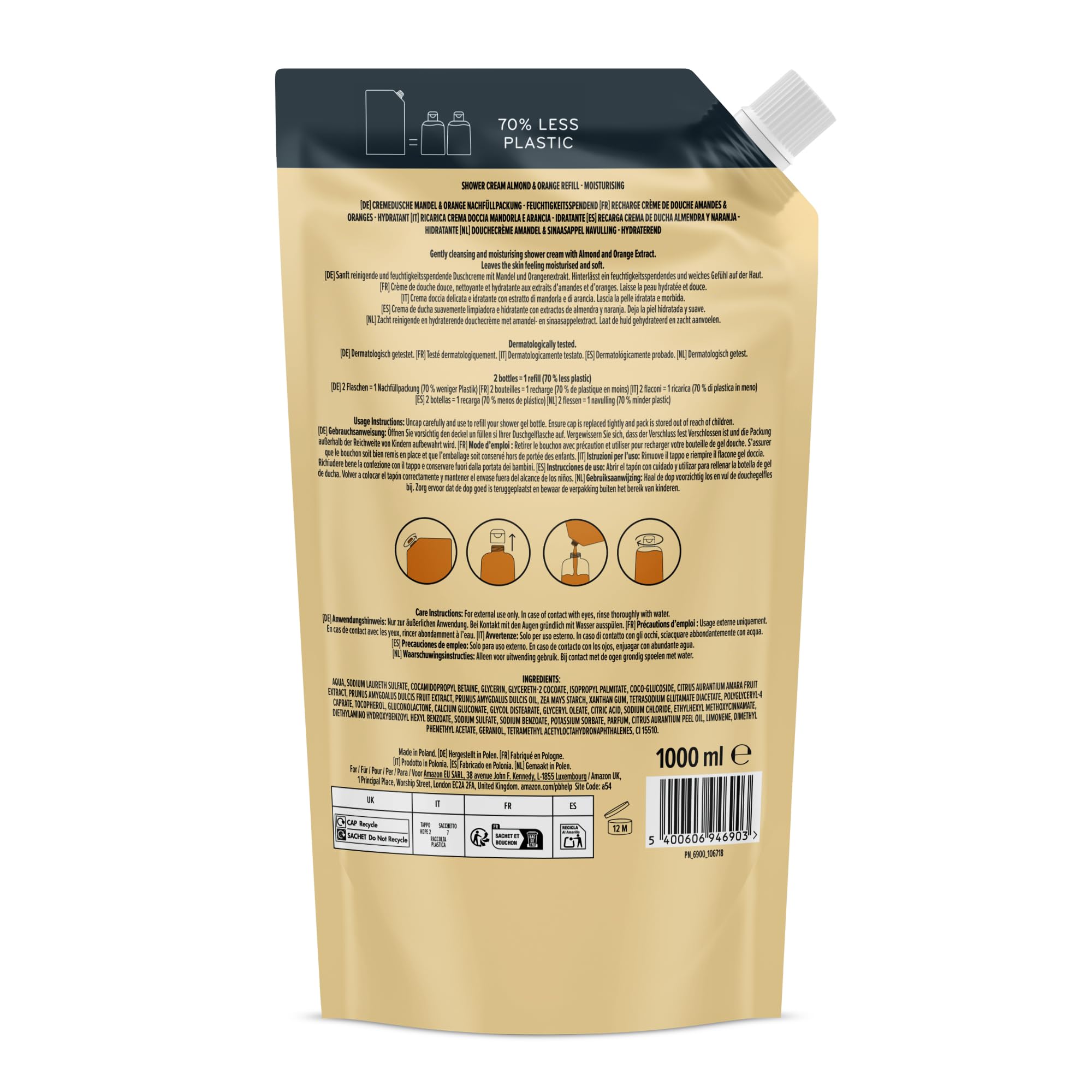 by Amazon Ricarica Gel Doccia mandorla arancia 2 x 1 L