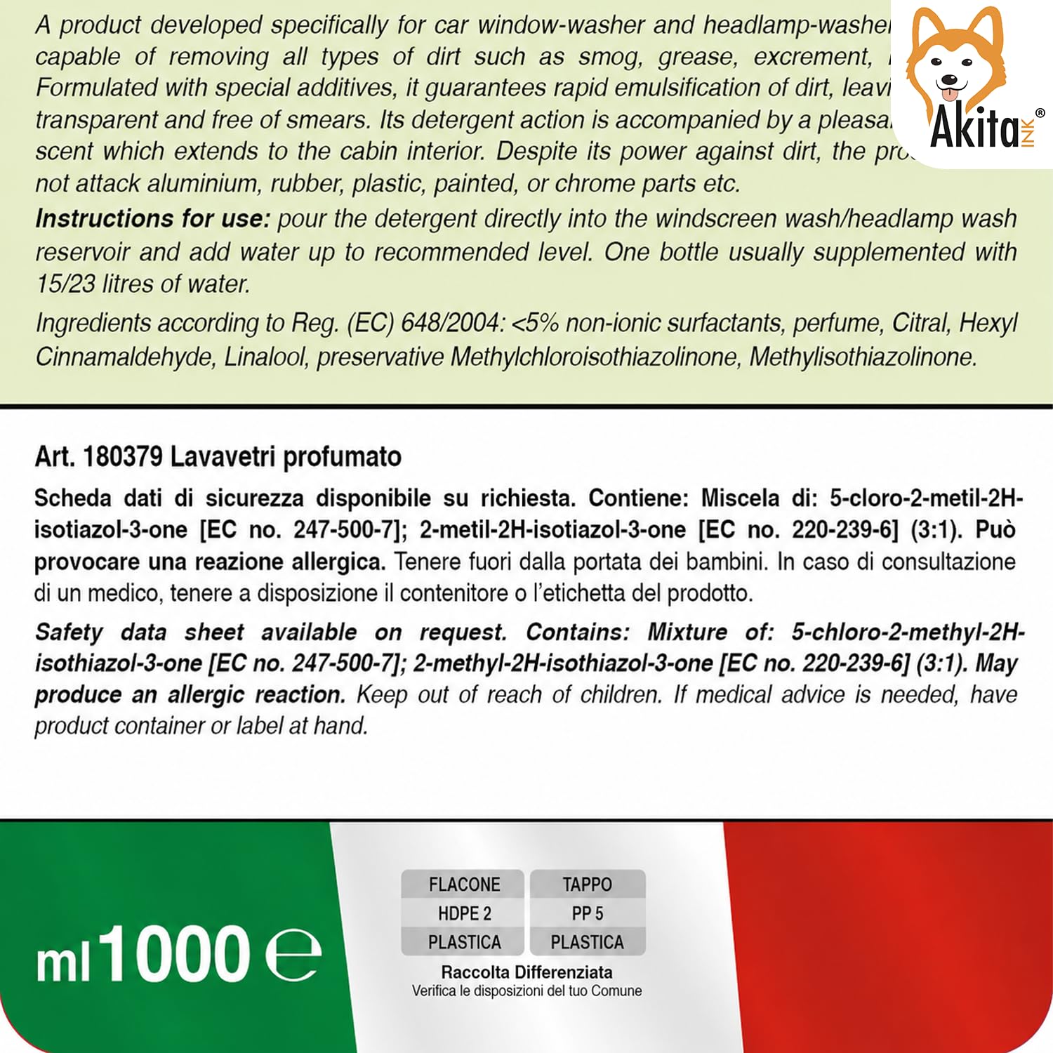 Akitaink Lavavetri Auto Estivo Concentrato 1 L Lavanda