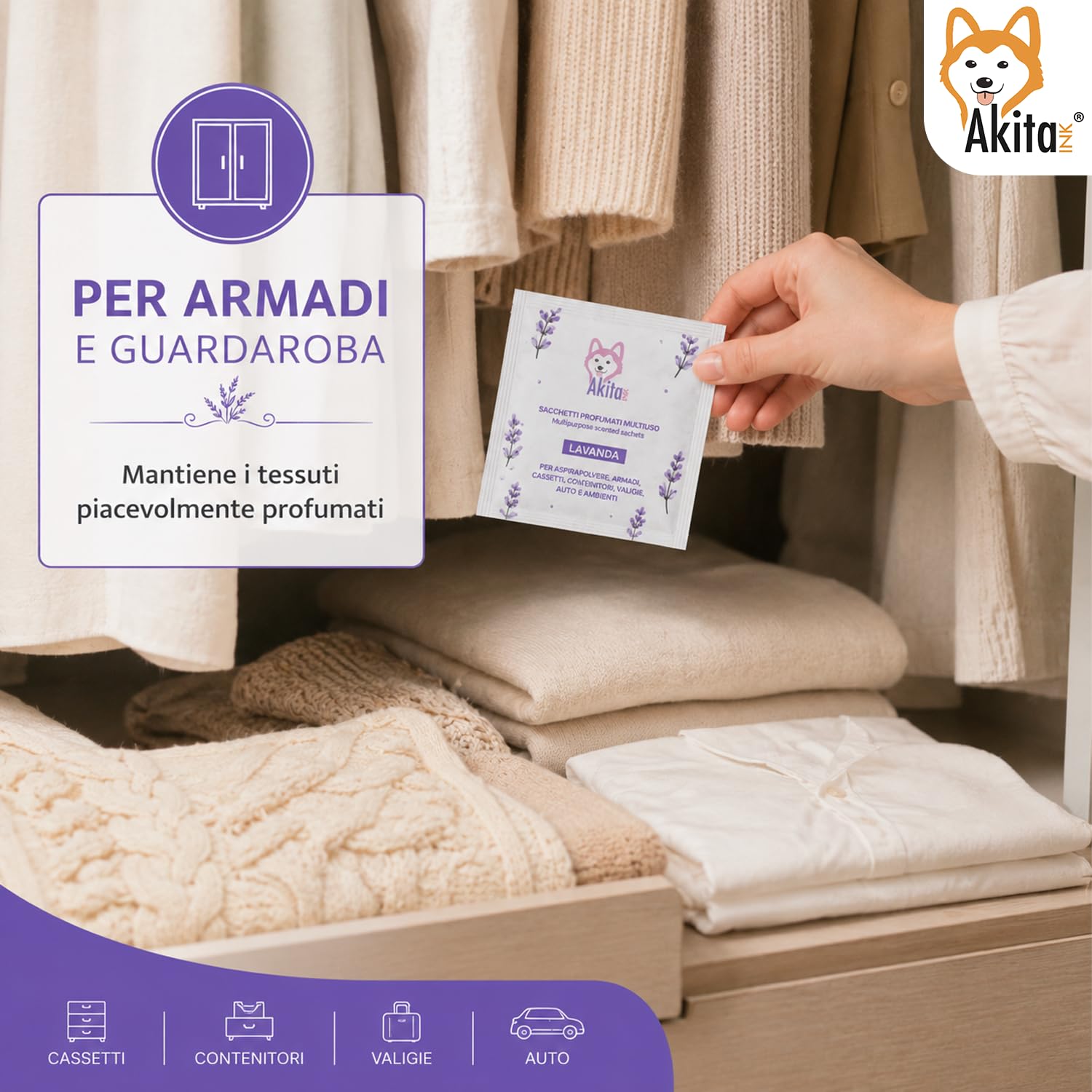 Akitaink Sacchetti Profumati Lavanda 6 Pezzi per Armadi