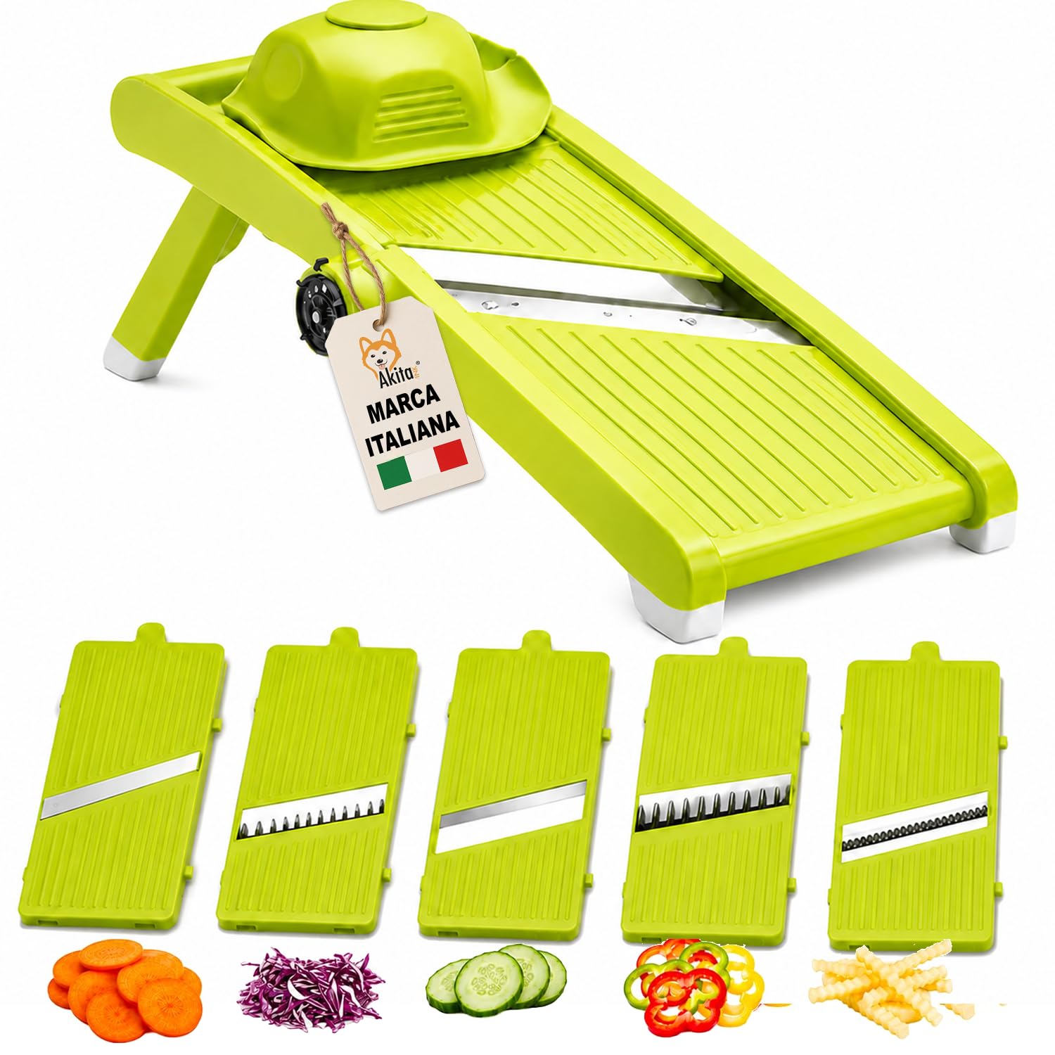 Akitaink Mandolina 5 in 1 affettaverdure manuale julienne 3-6-9 mm