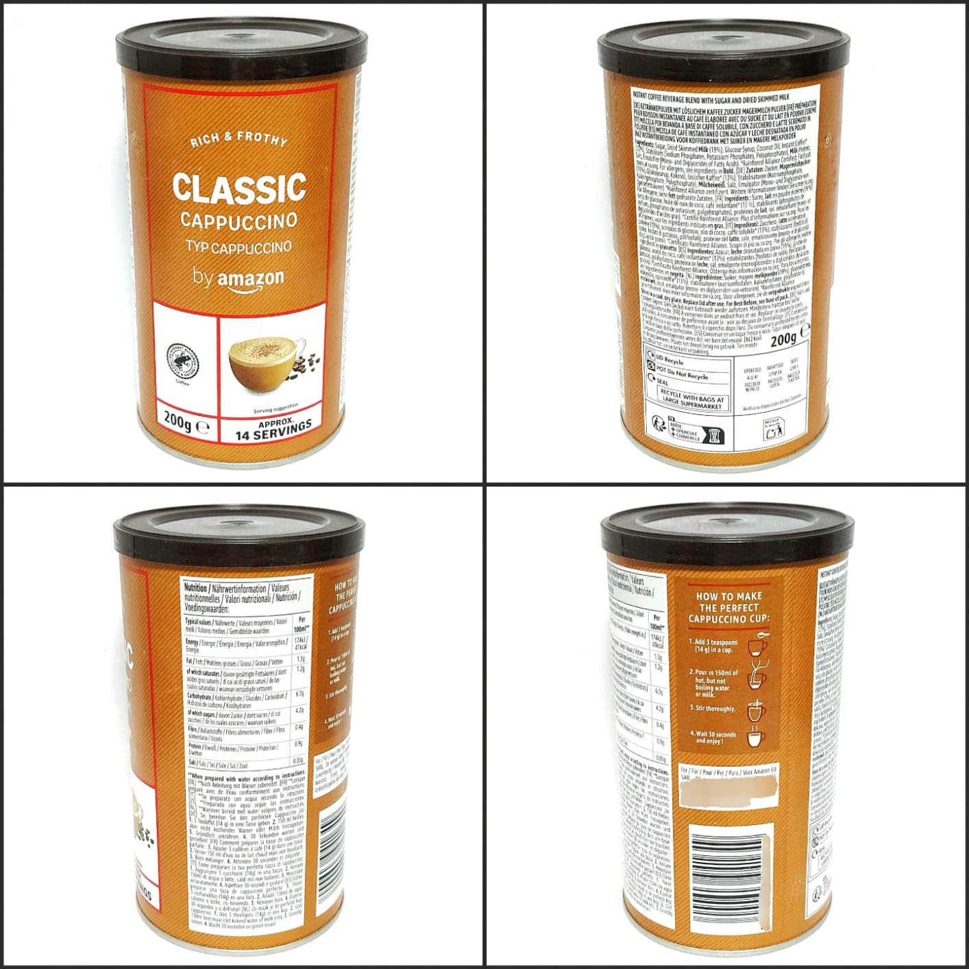 by Amazon cappuccino classico istantaneo 200 g 14 tazze
