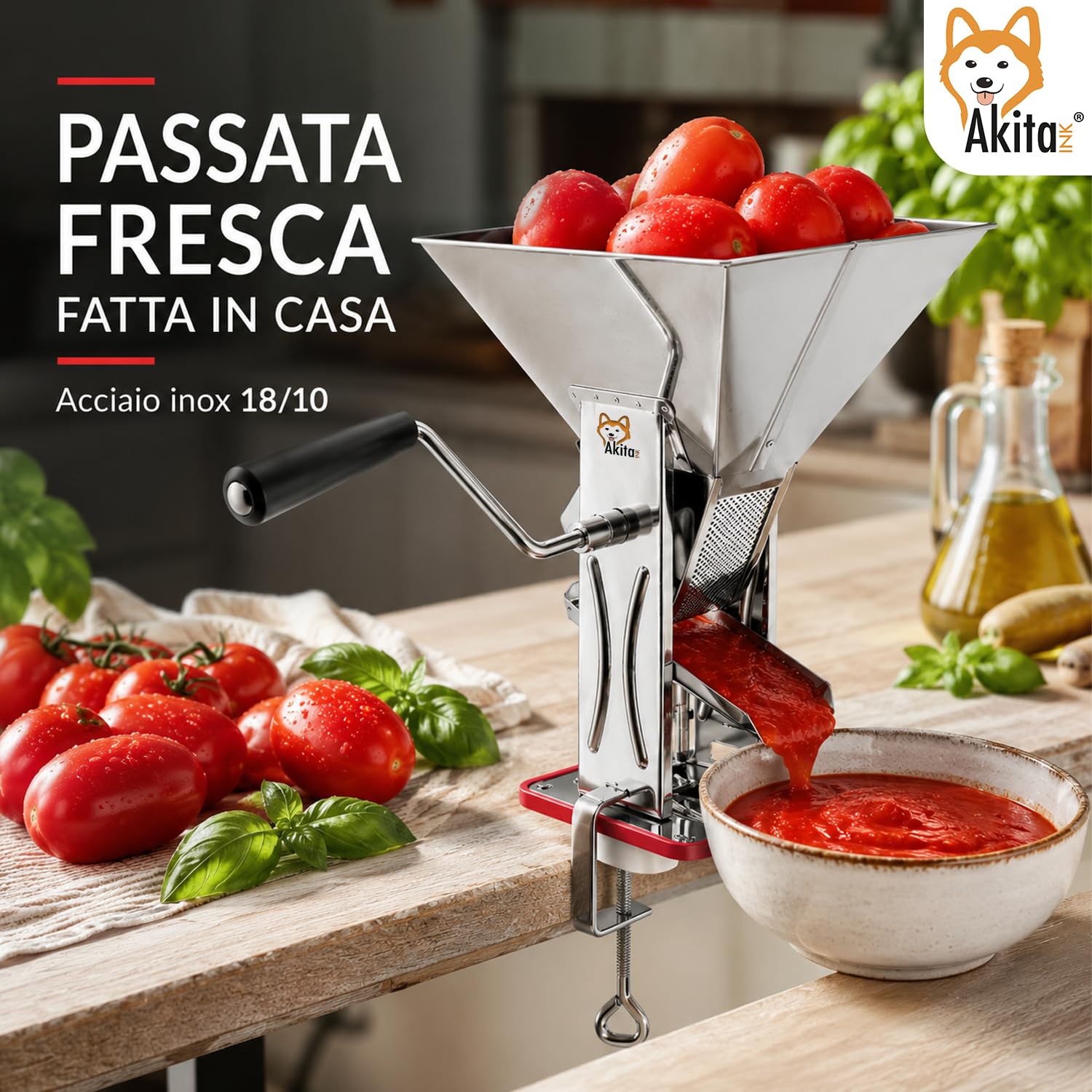 Akitaink Spremipomodoro Manuale Inox con Morsetto