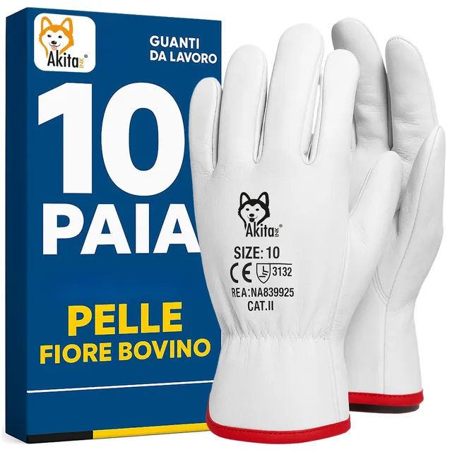 Akitaink guanti lavoro pelle bovino taglia 10 10 paia