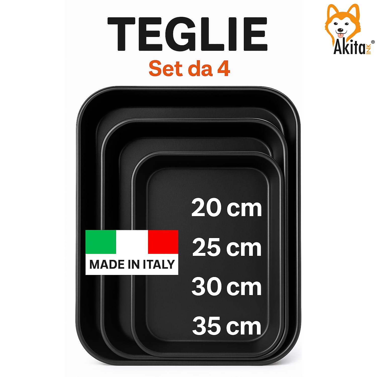 Akitaink Set 4 Teglie Antiaderenti 20-35 cm acciaio