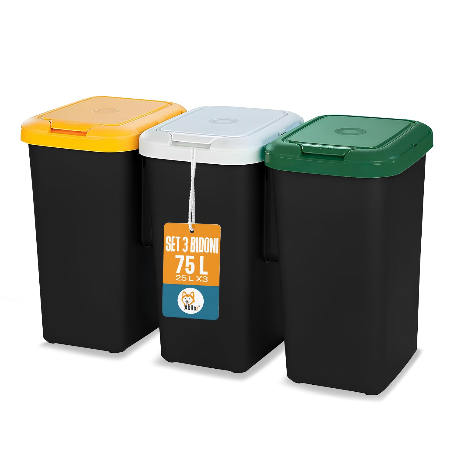 Akitaink AkiRock pattumiera 3 scomparti 75L set 3x25L