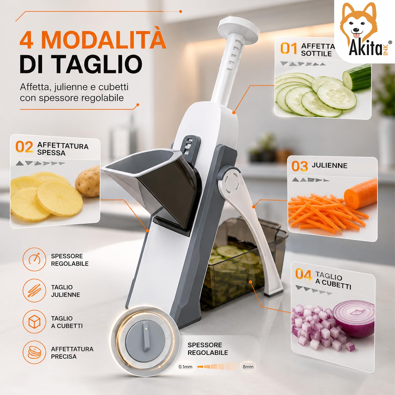 Akitaink Mandolina Verticale Manuale Spessore Regolabile