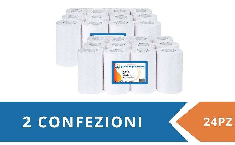 Zpaper A515 asciugamani 24 rotoli 2 veli pura cellulosa