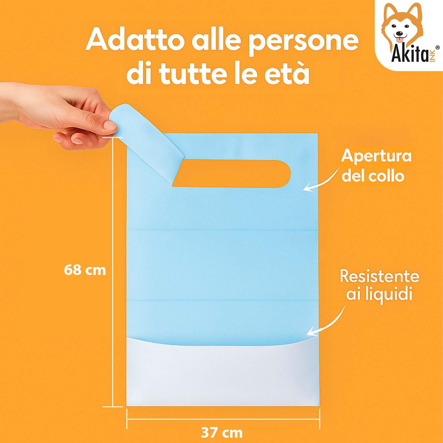 Akitaink Bavagli Monouso Adulti Impermeabili 100 Pezzi 68x37 cm