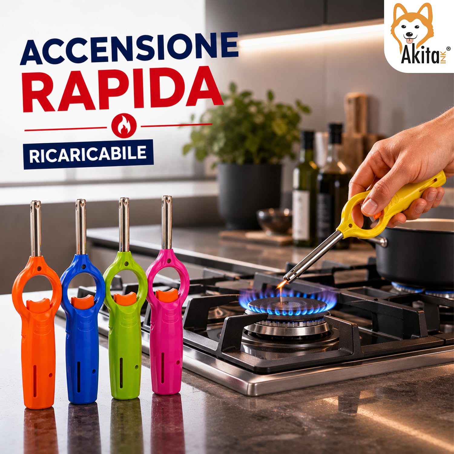 Akitaink Accendigas Ricaricabili accendini cucina set 5 pezzi