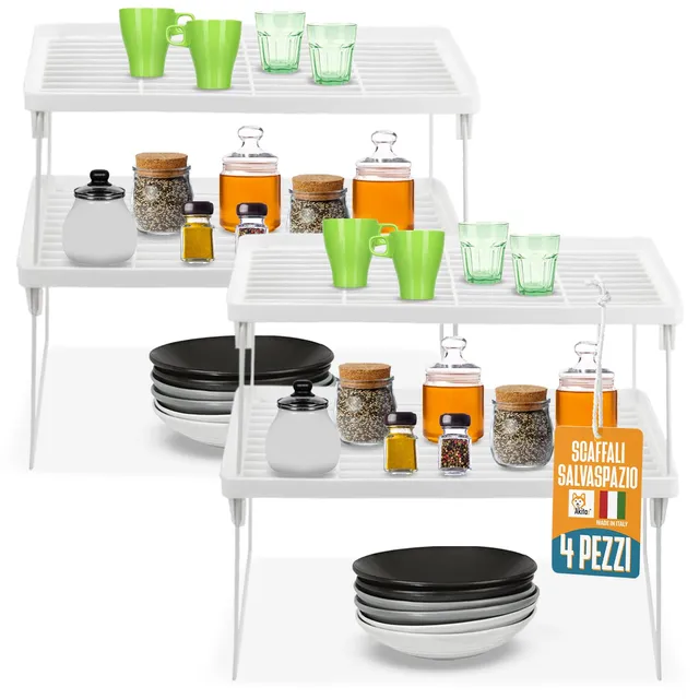 Akitaink scaffale portaspezie bianco impilabile set 4 pz