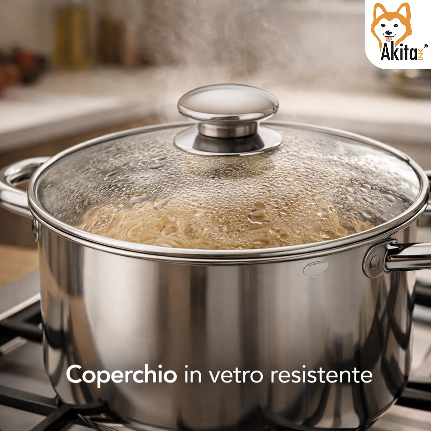 Akitaink bollipasta 20 cm acciaio inox 2 cestelli induzione