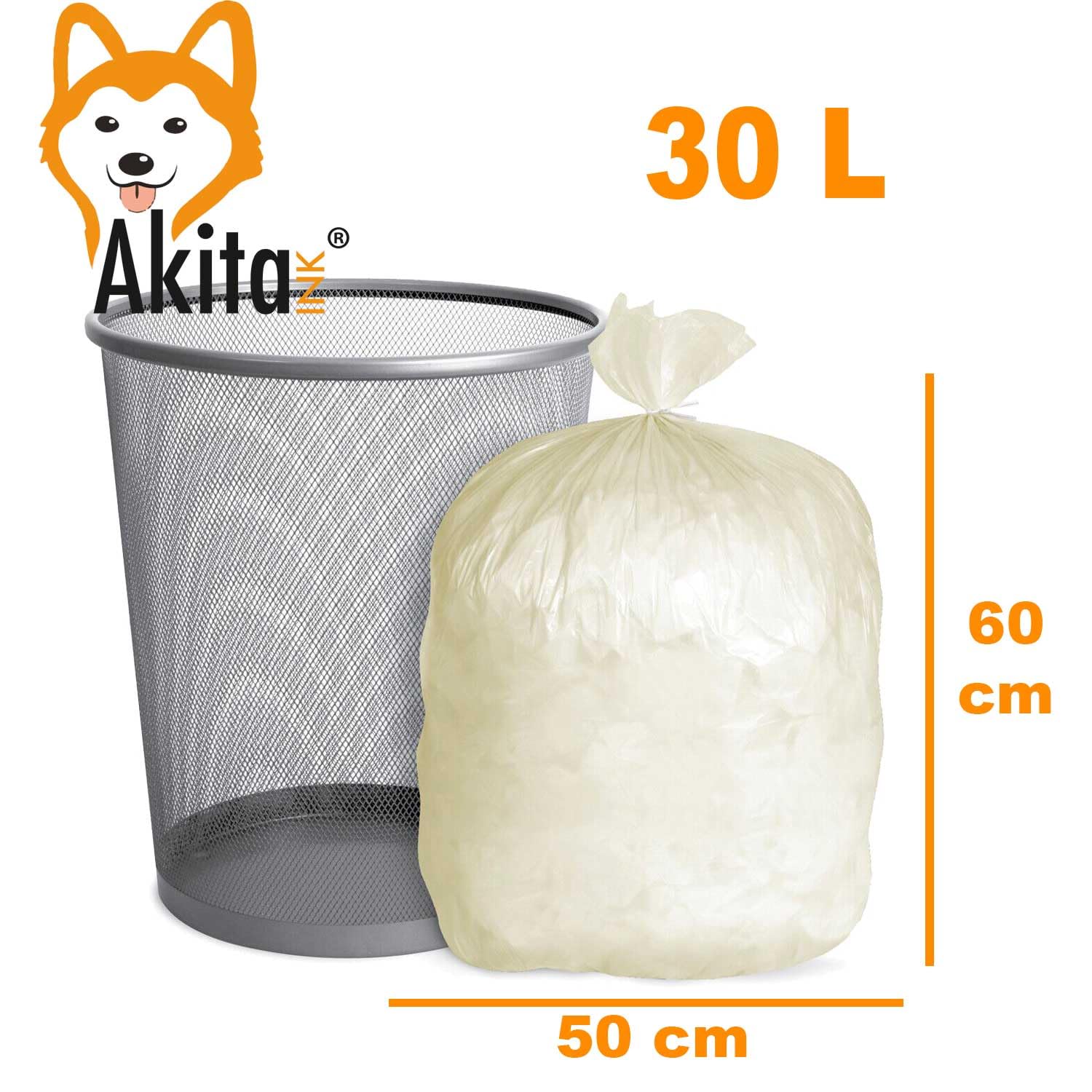 Akitaink Sacchi Spazzatura 30L 50x60 120 Pezzi Trasparenti