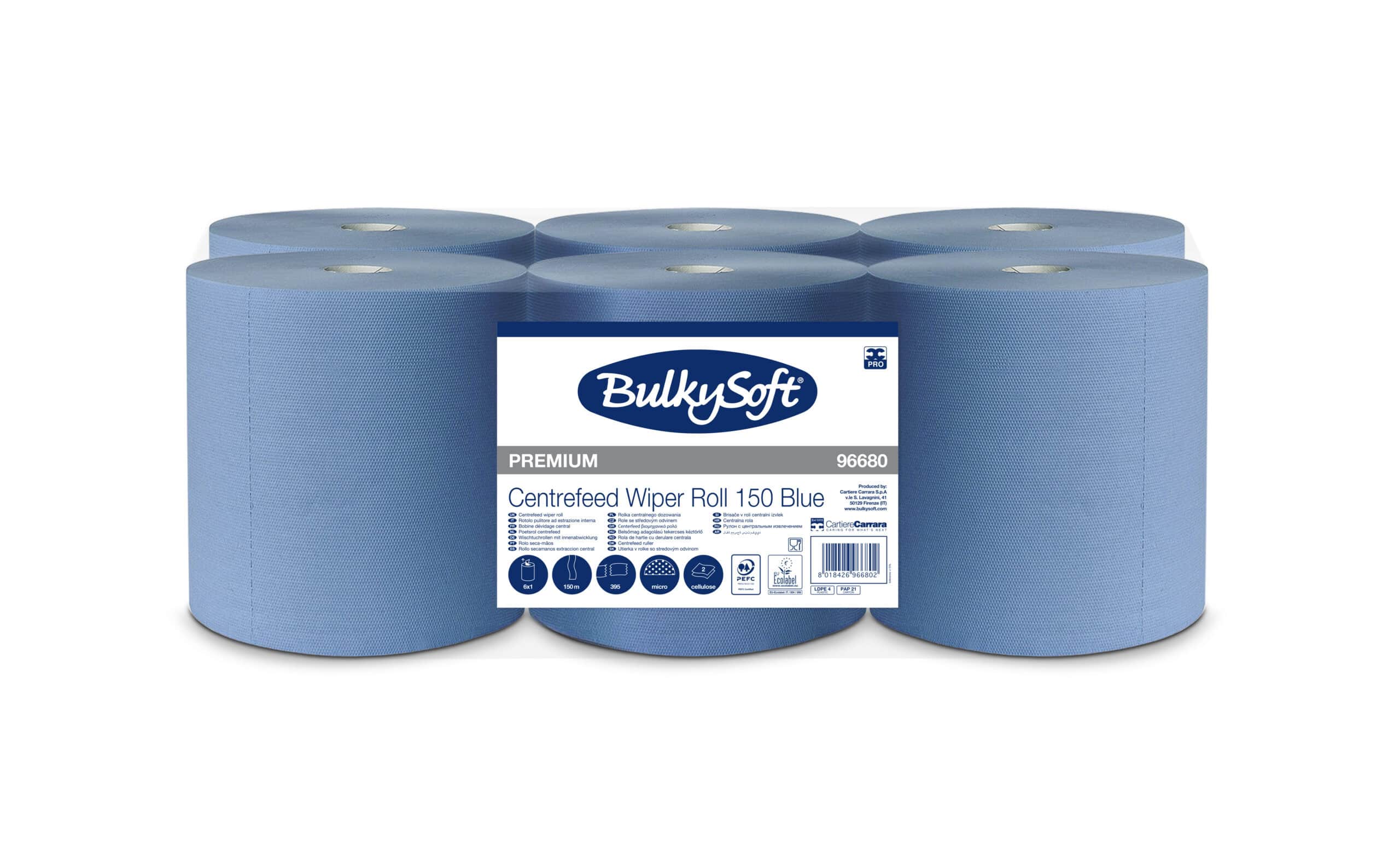 Bulkysoft Premium estrazione interna rotolo 150 metri blu
