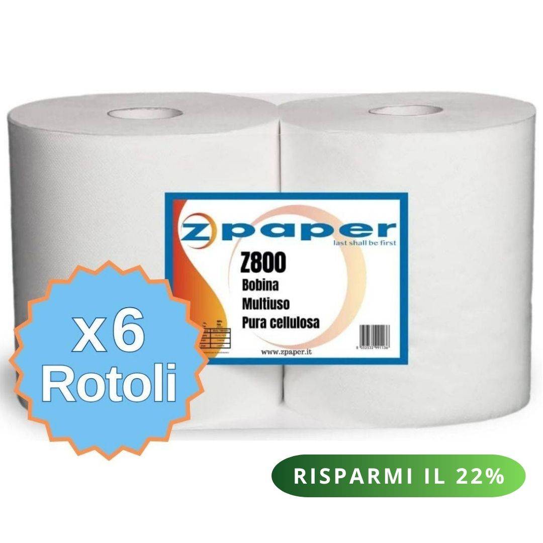 Zpaper Z800 bobina asciugatutto pura cellulosa 6 rotoli