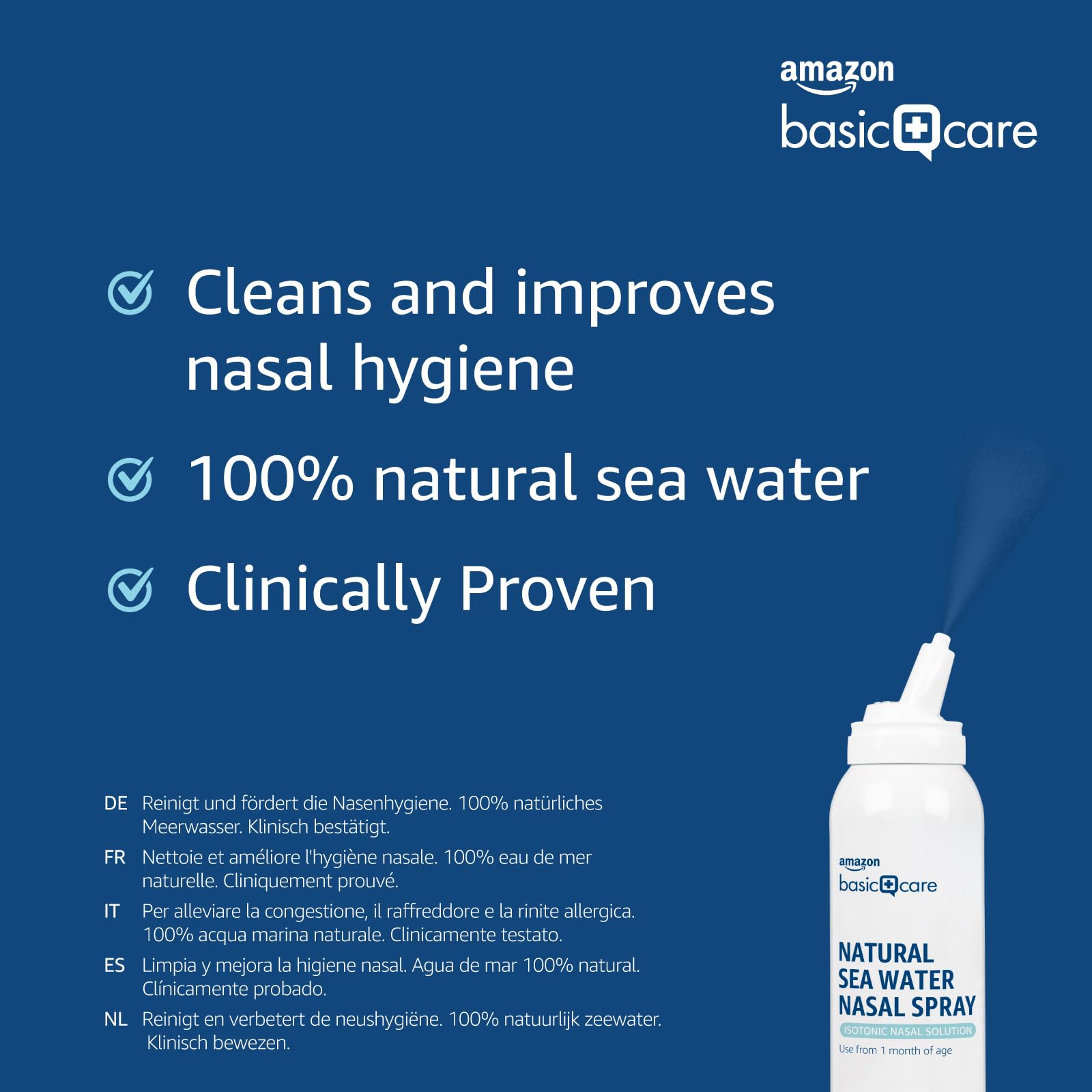 Amazon Basic Care Spray Nasale Acqua di Mare 100 ml Isotonico