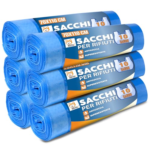 Akitaink sacchi spazzatura 110L blu 70x110 60 pezzi resistenti