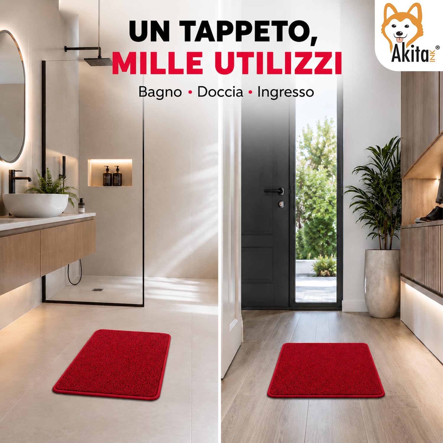 Akitaink Step tappeto bagno 40x60 cm rosso antiscivolo