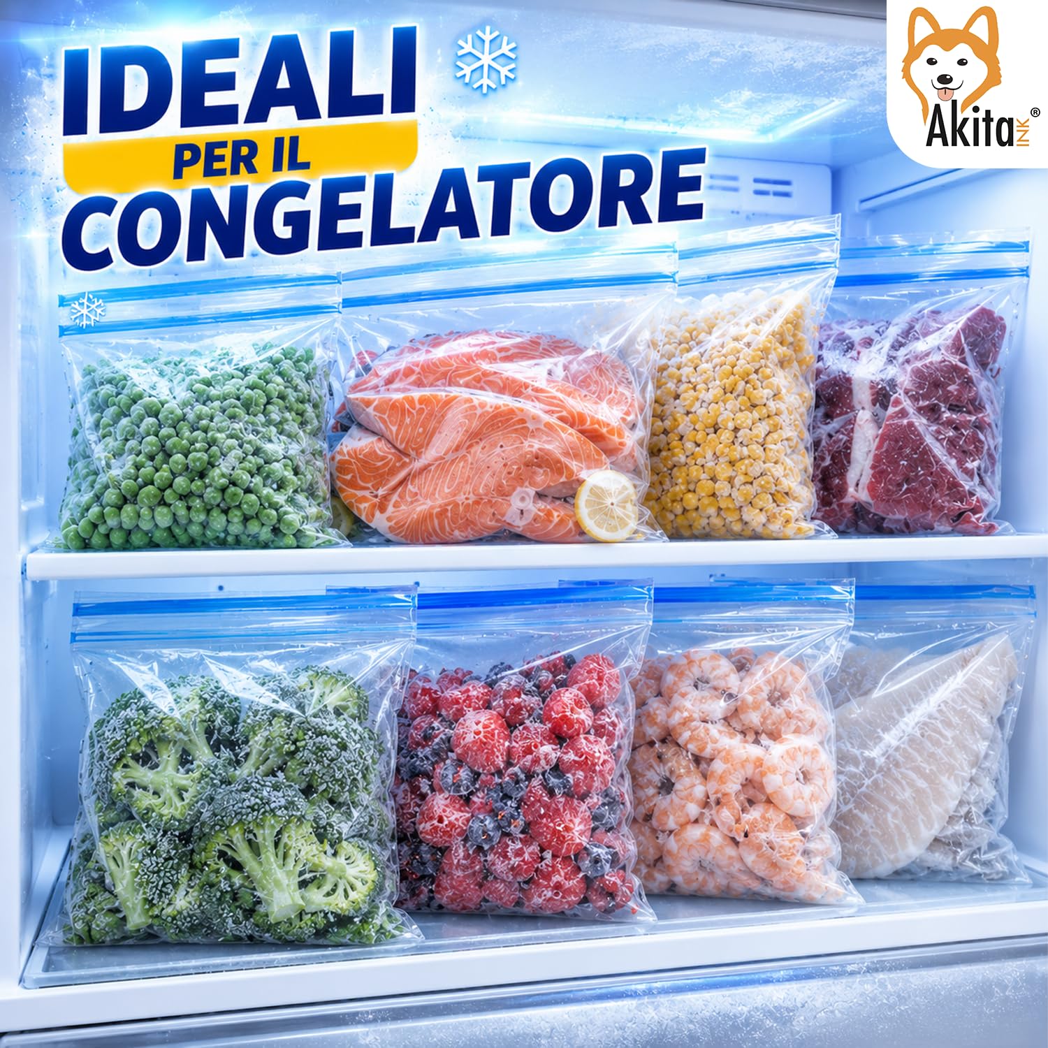 Akitaink sacchetti freezer zip 60 pezzi 3 misure