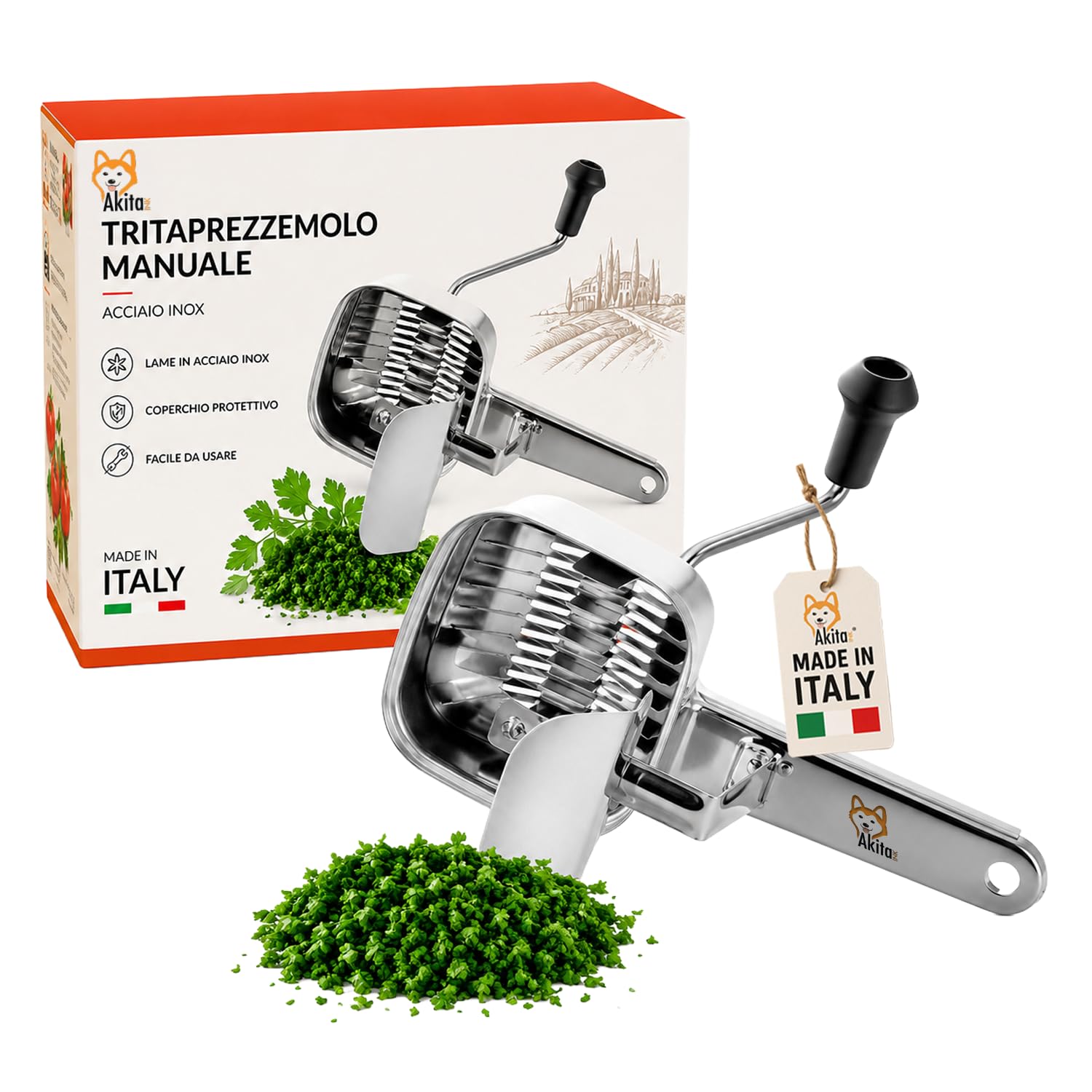 Akitaink Tritaprezzemolo manuale in acciaio con manovella