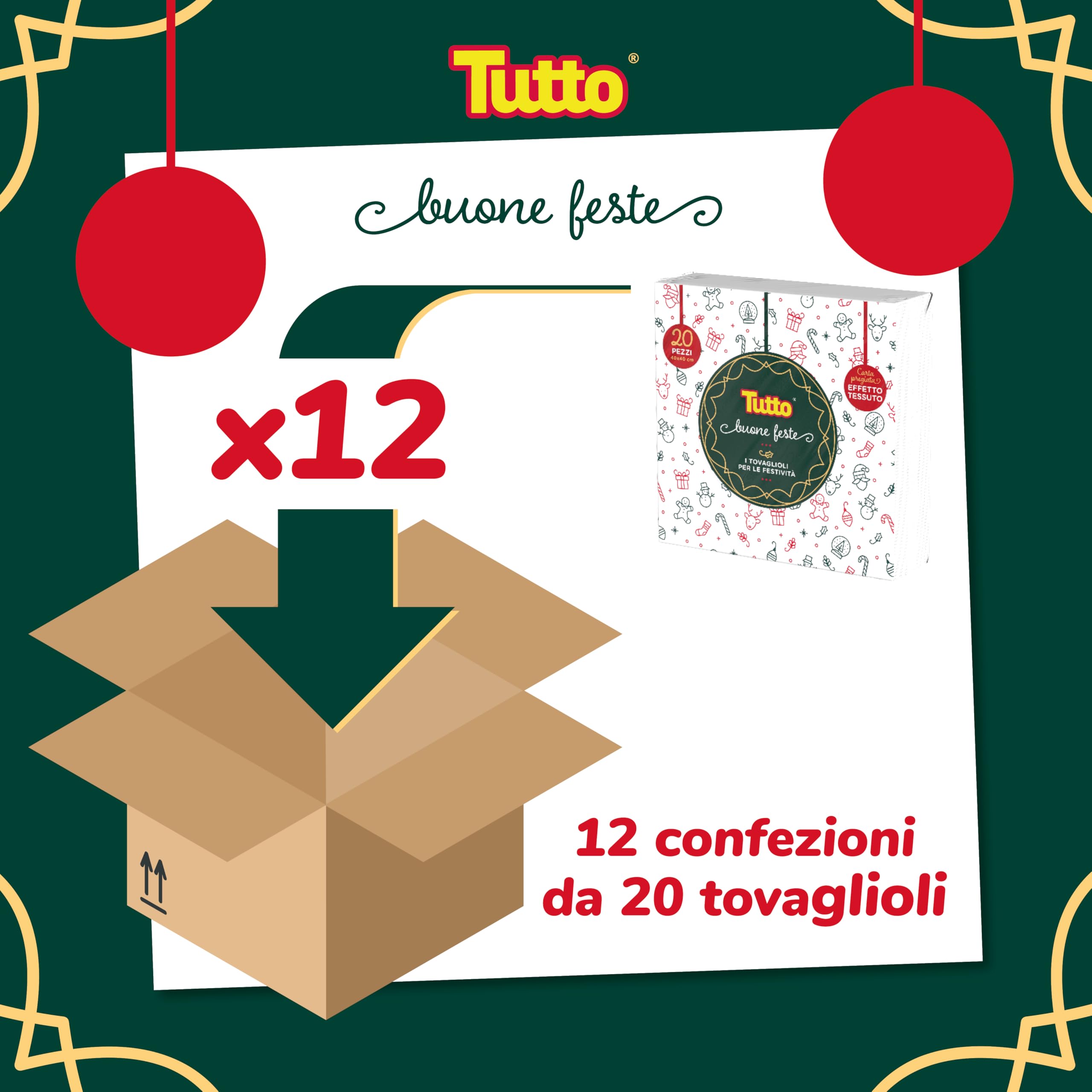 Tutto Buone Feste tovaglioli Airlaid 40x40 12x20 Natale