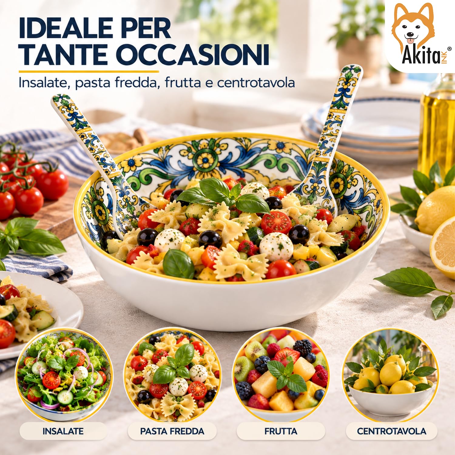 Akitaink Portofino set insalatiera 3 L con posate melamina