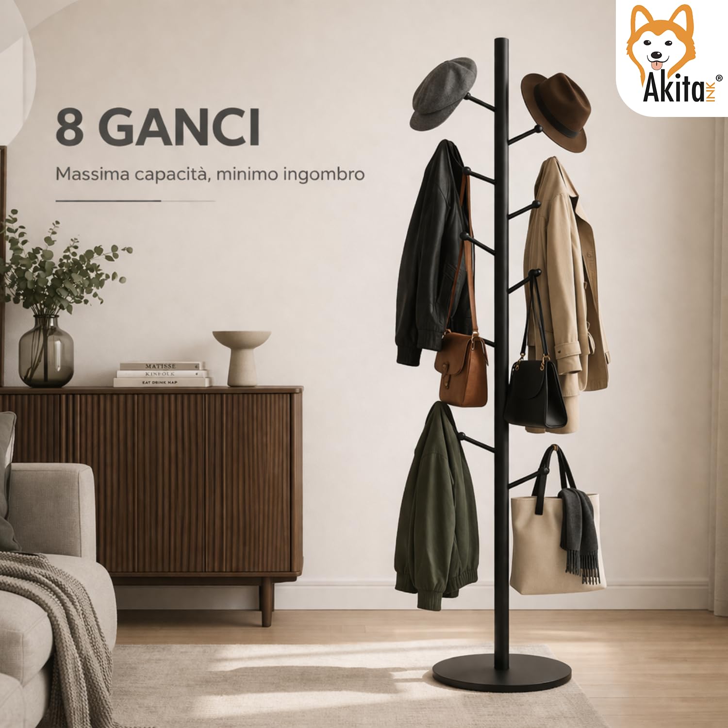 Akitaink appendiabiti terra albero nero 8 ganci h175