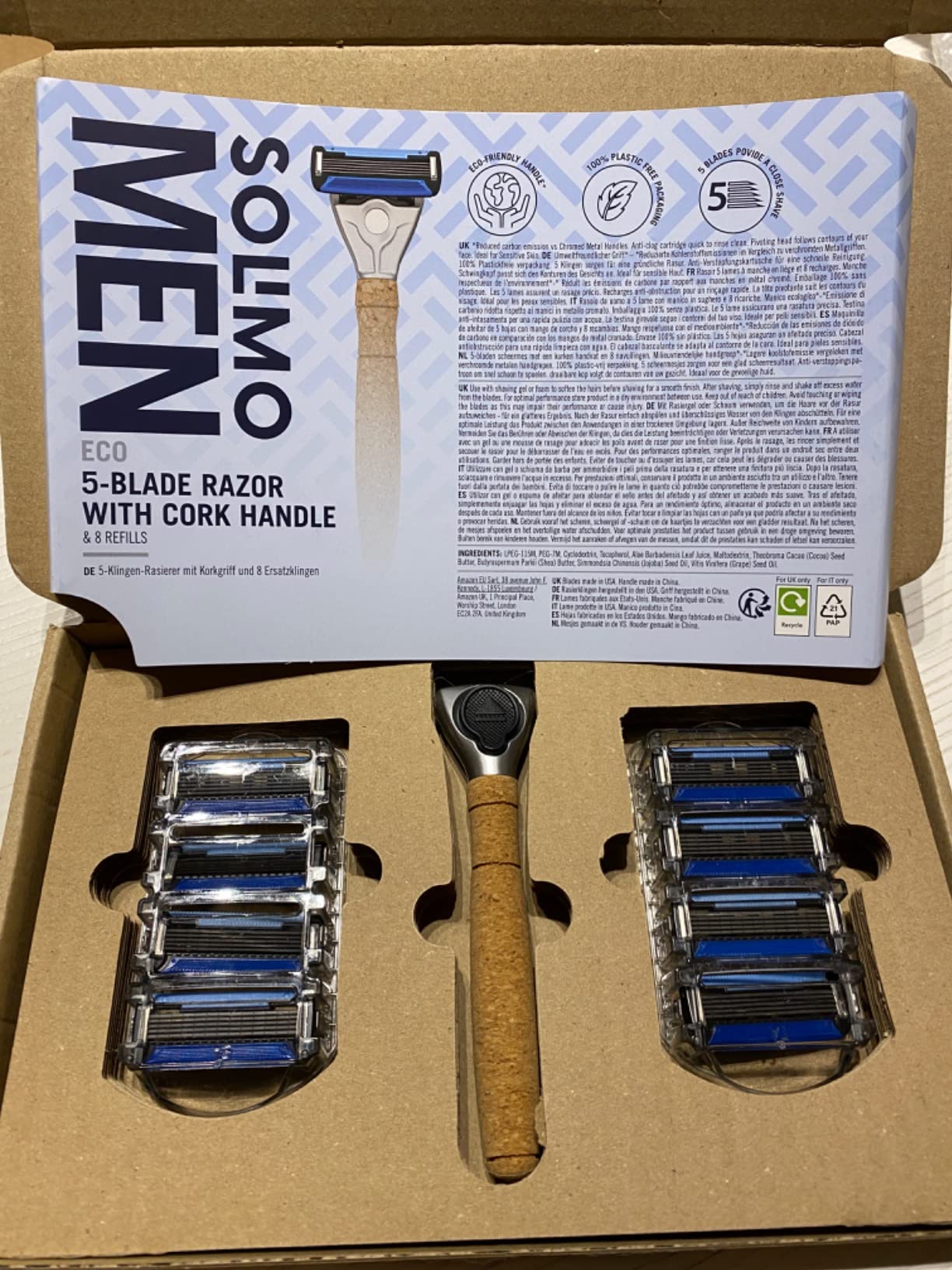 by Amazon rasoio uomo manico sughero 5 lame 7 ricariche