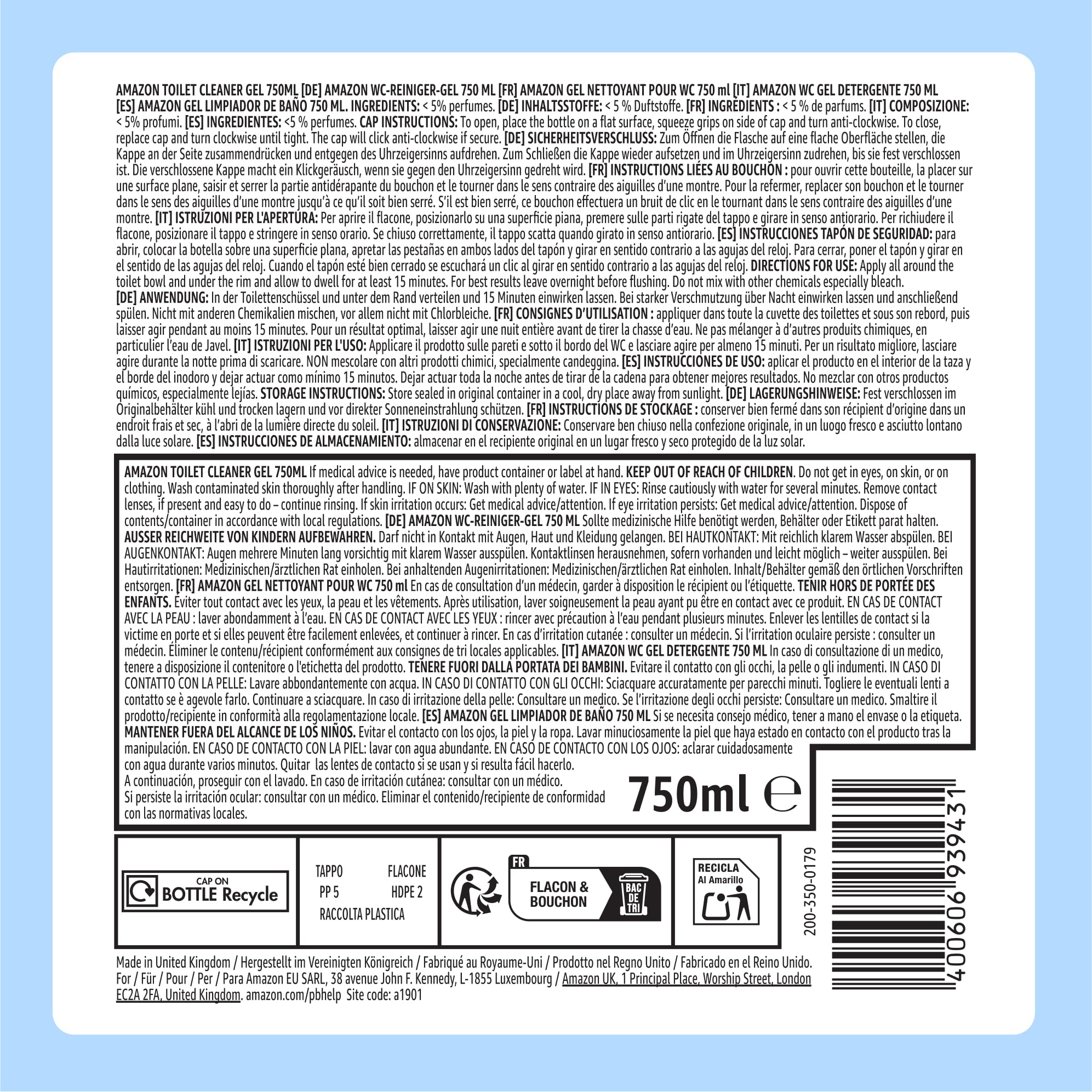 by Amazon Detergente WC gel blu fresco 750 ml