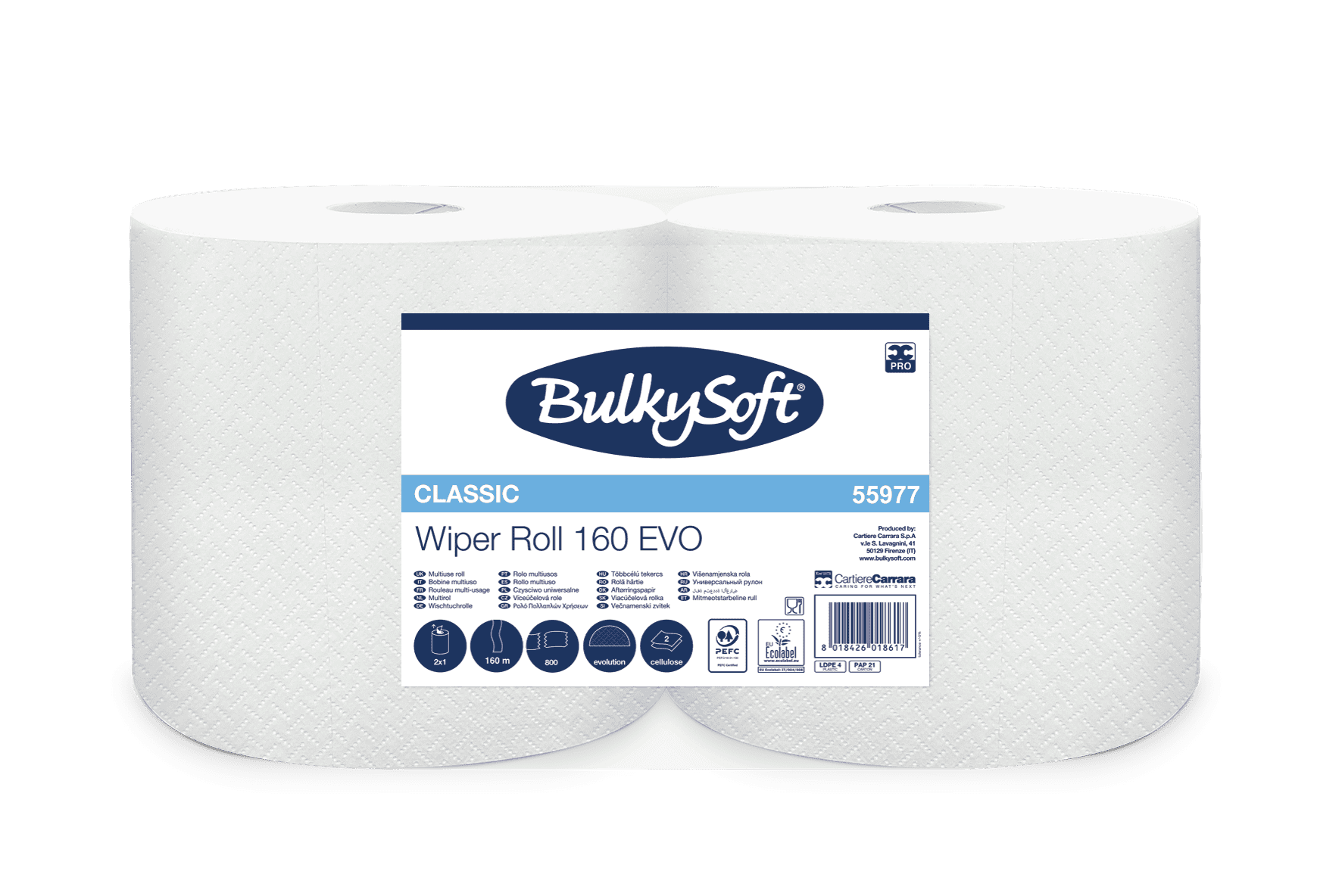 Bulkysoft Classic Wiper Roll 160 Evo bobina carta 2 veli