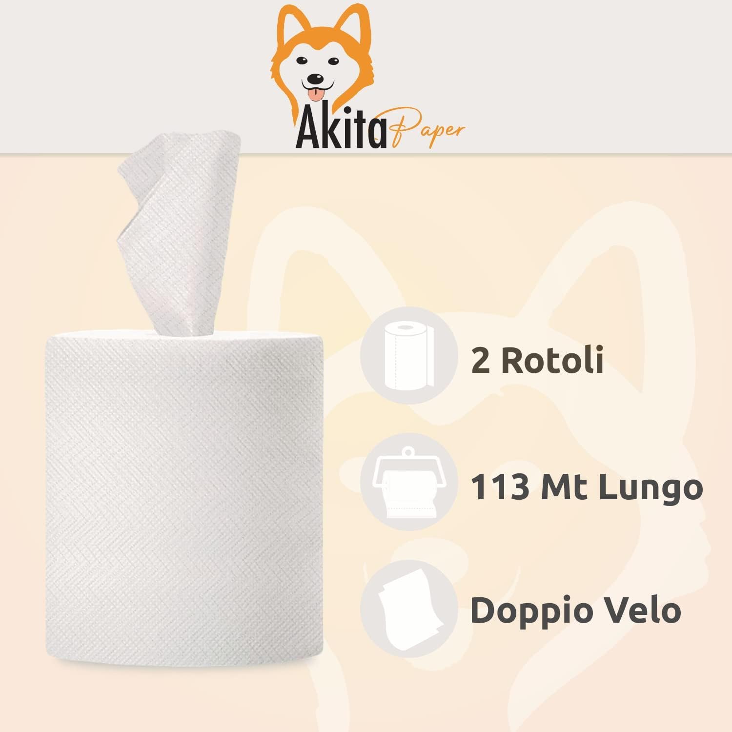 Akitaink Rotoloni Asciugatutto 2 Veli 8 Rotoli 6400 Strappi