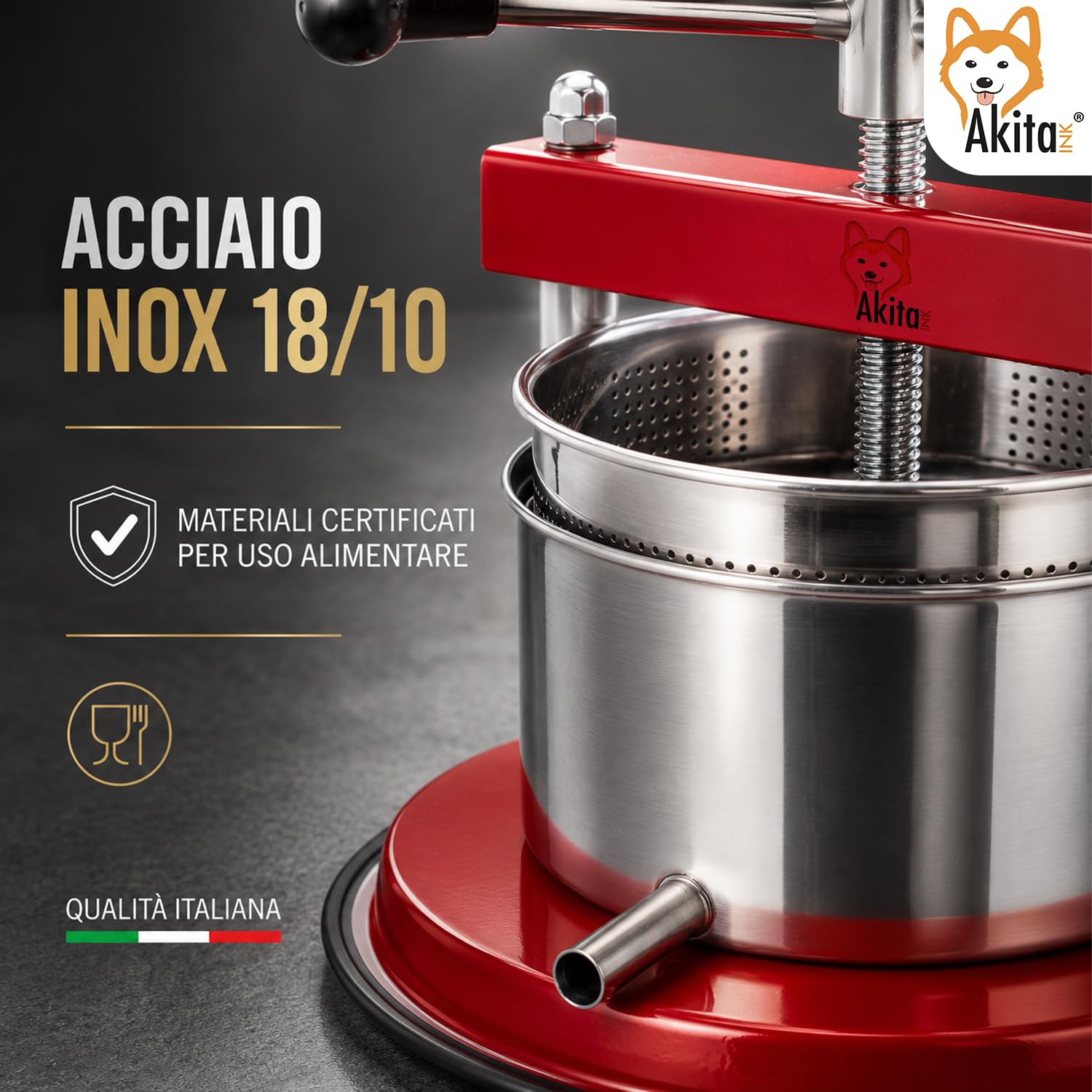 Akitaink Torchietto Manuale 12 cm Pressa 1,75 L Inox