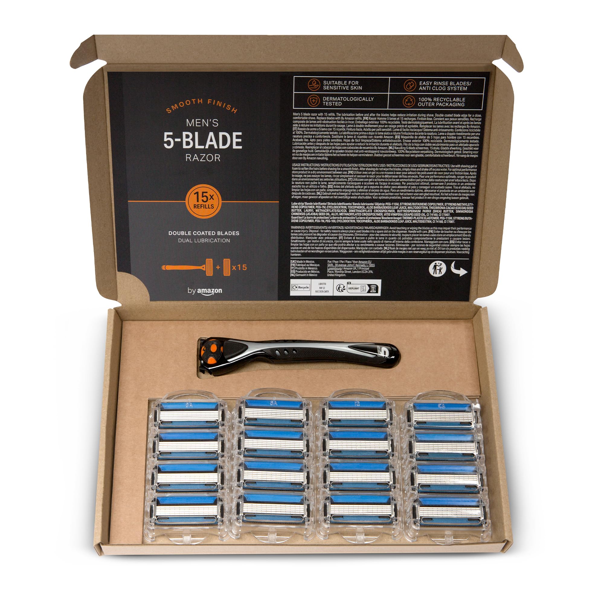 by Amazon rasoio uomo 5 lame + 15 ricariche pelle sensibile