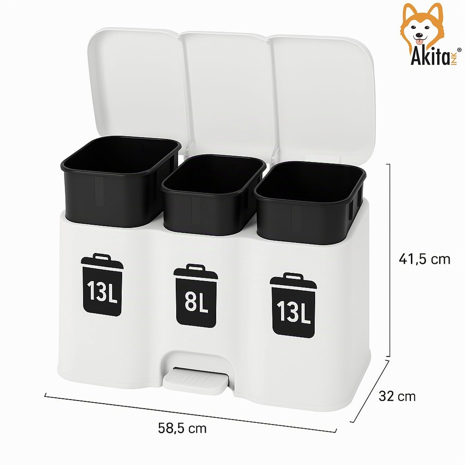 Akitaink Patty3 Pattumiera Differenziata Bianca 34 L