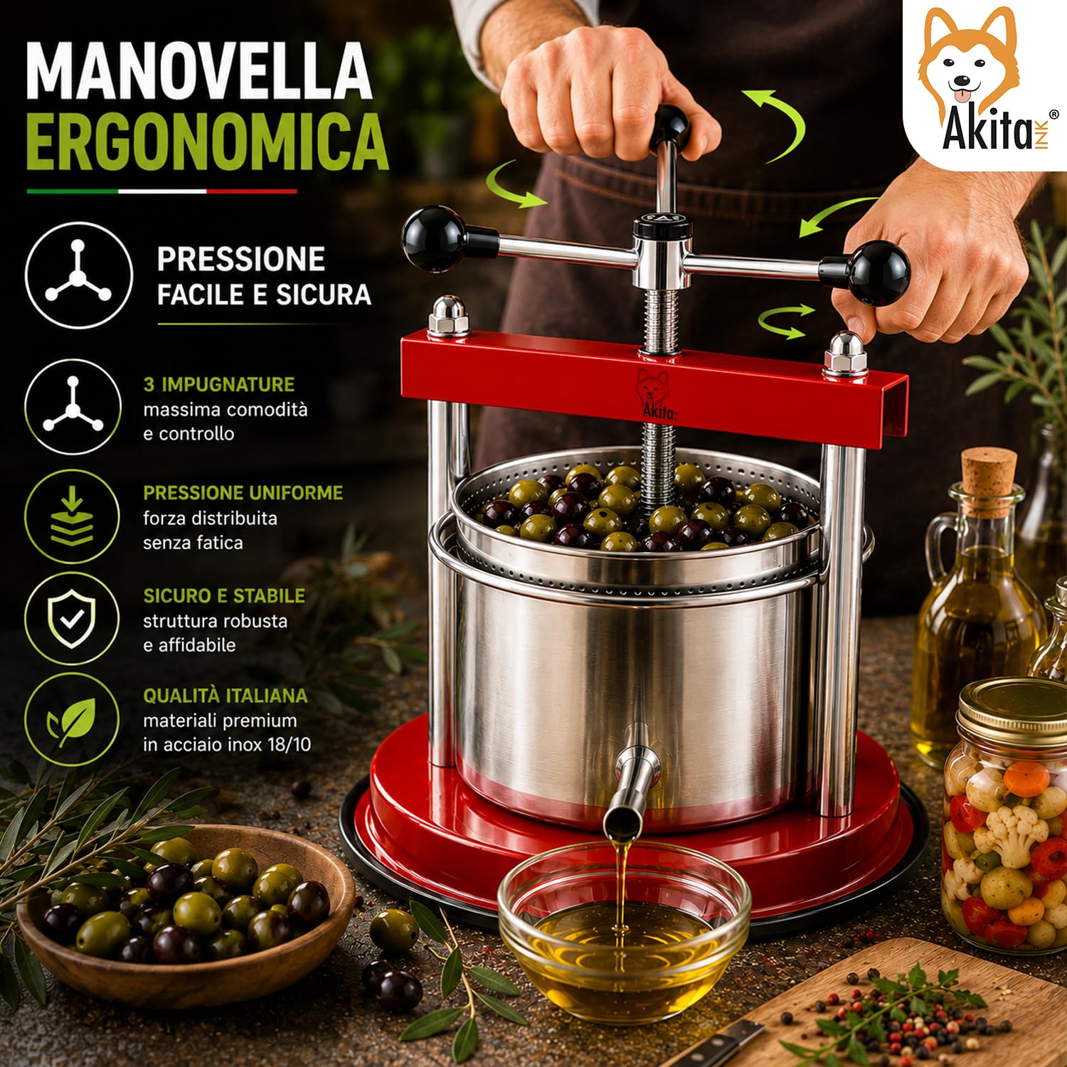 Akitaink Torchietto Manuale 12 cm Pressa 1,75 L Inox