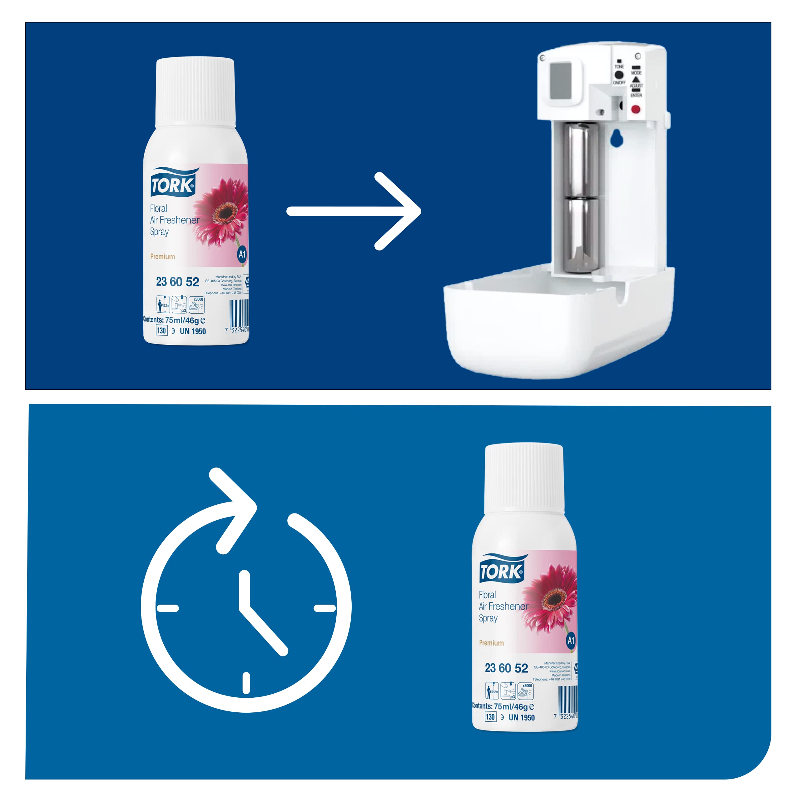 Tork A1 972000 dispenser deodorante spray + 3 ricariche 75ml