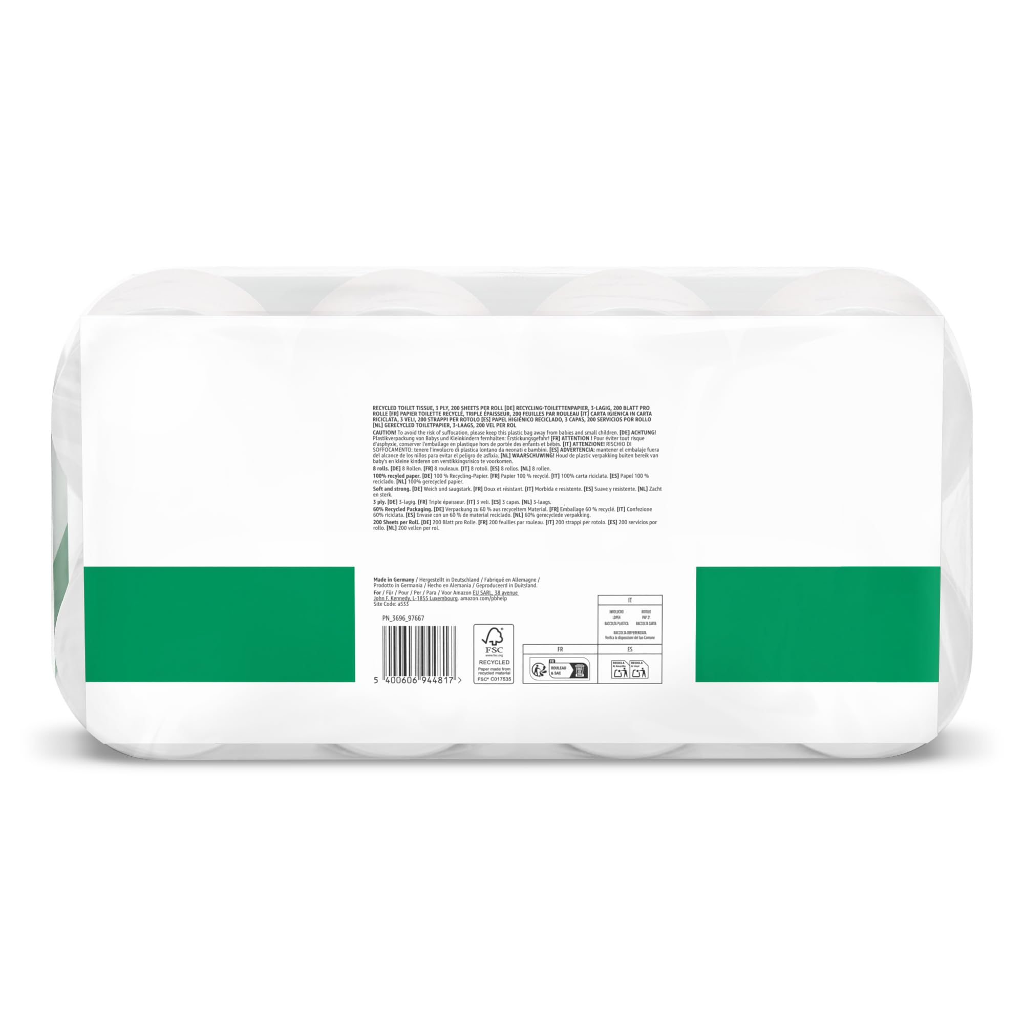 by Amazon carta igienica riciclata 3 veli 8 rotoli 200 strappi