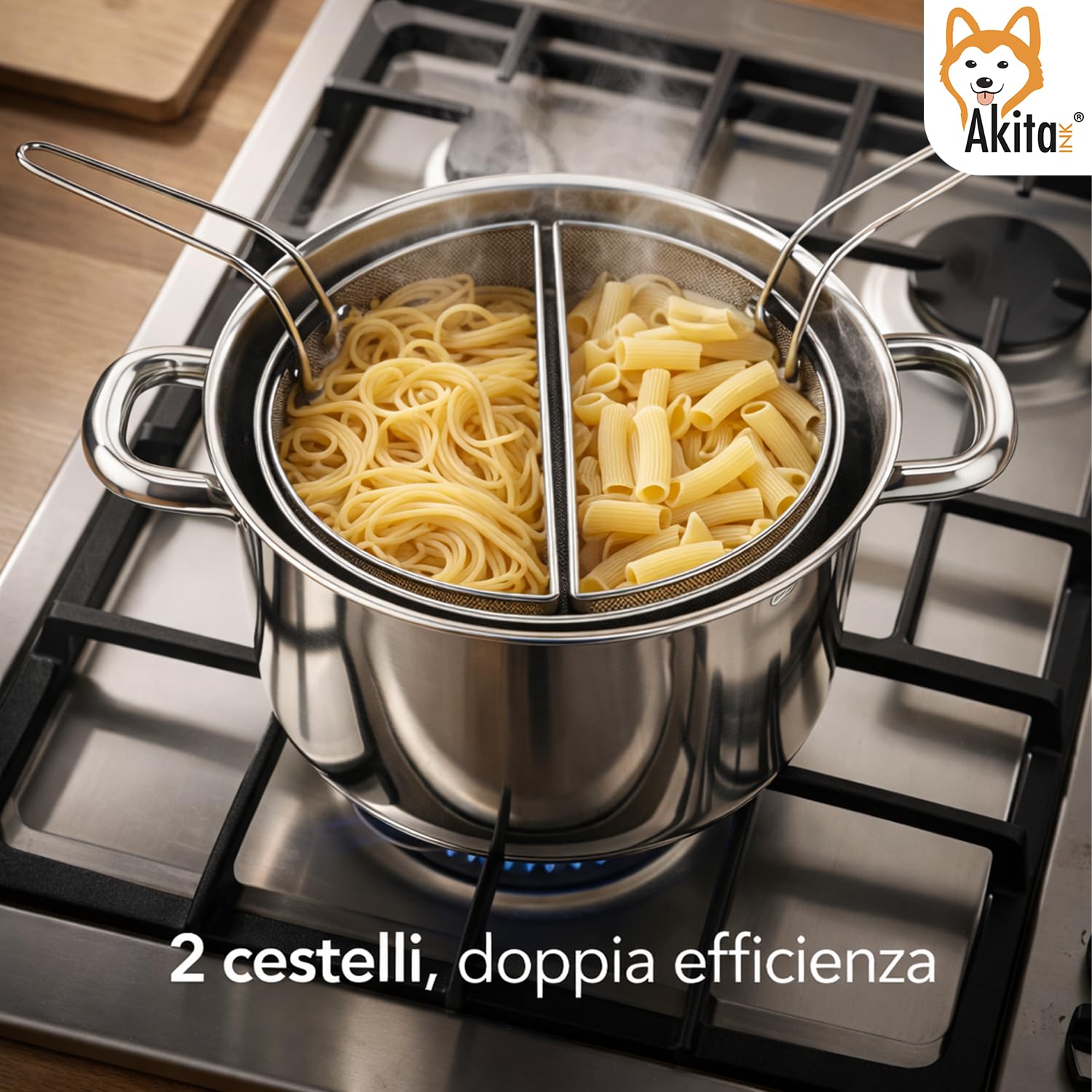 Akitaink bollipasta 20 cm acciaio inox 2 cestelli induzione