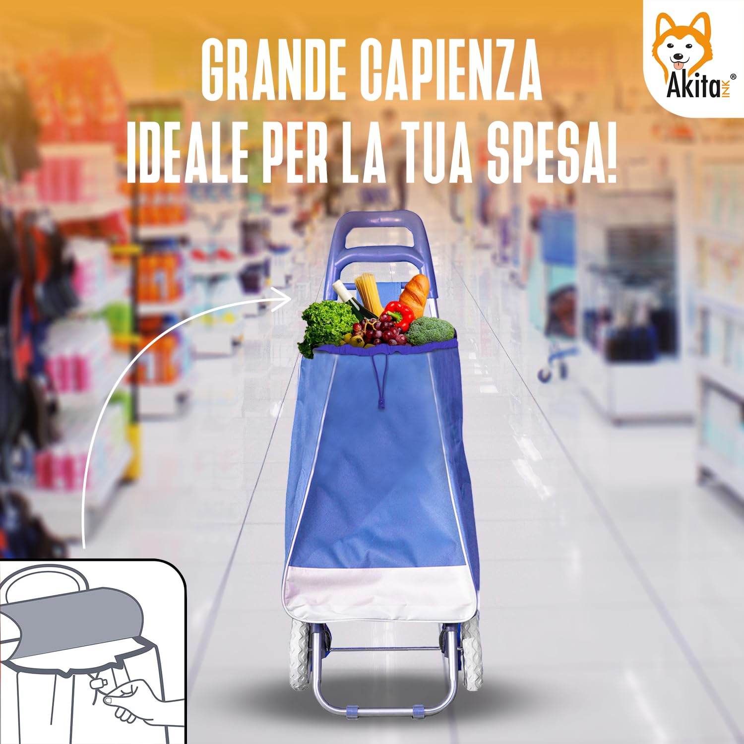 Akitaink Carrello Portaspesa 42L Trolley Antipioggia con Zip