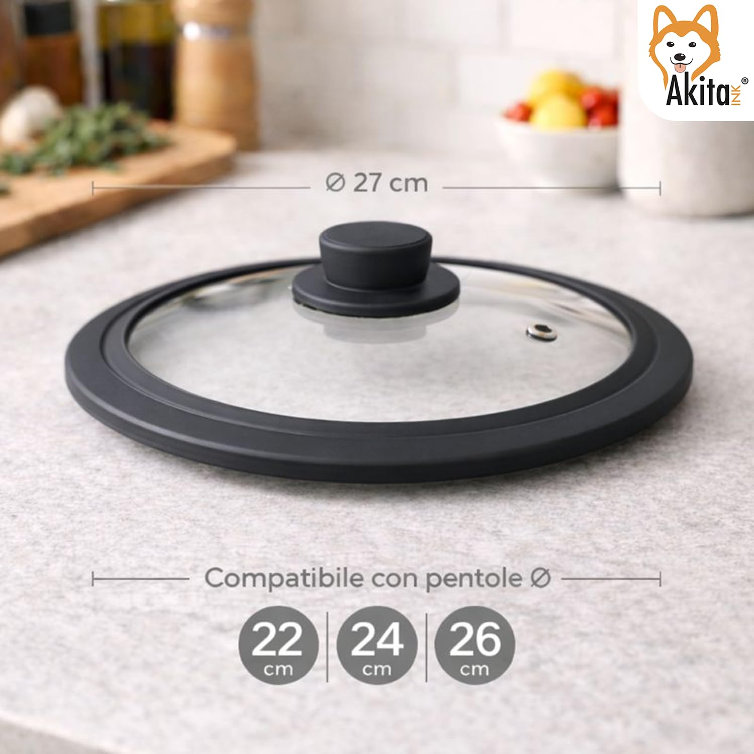 Akitaink Universale coperchio vetro silicone 22-24-26 cm resistente calore