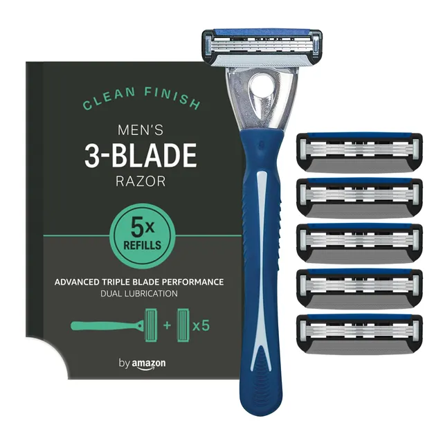by Amazon Rasoio Uomo 3 Lame con 5 Ricariche Pelle Sensibile