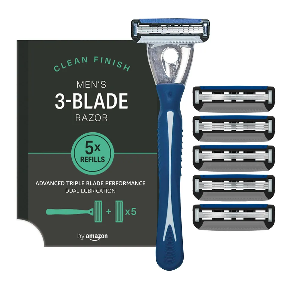 by Amazon Rasoio Uomo 3 Lame con 5 Ricariche Pelle Sensibile