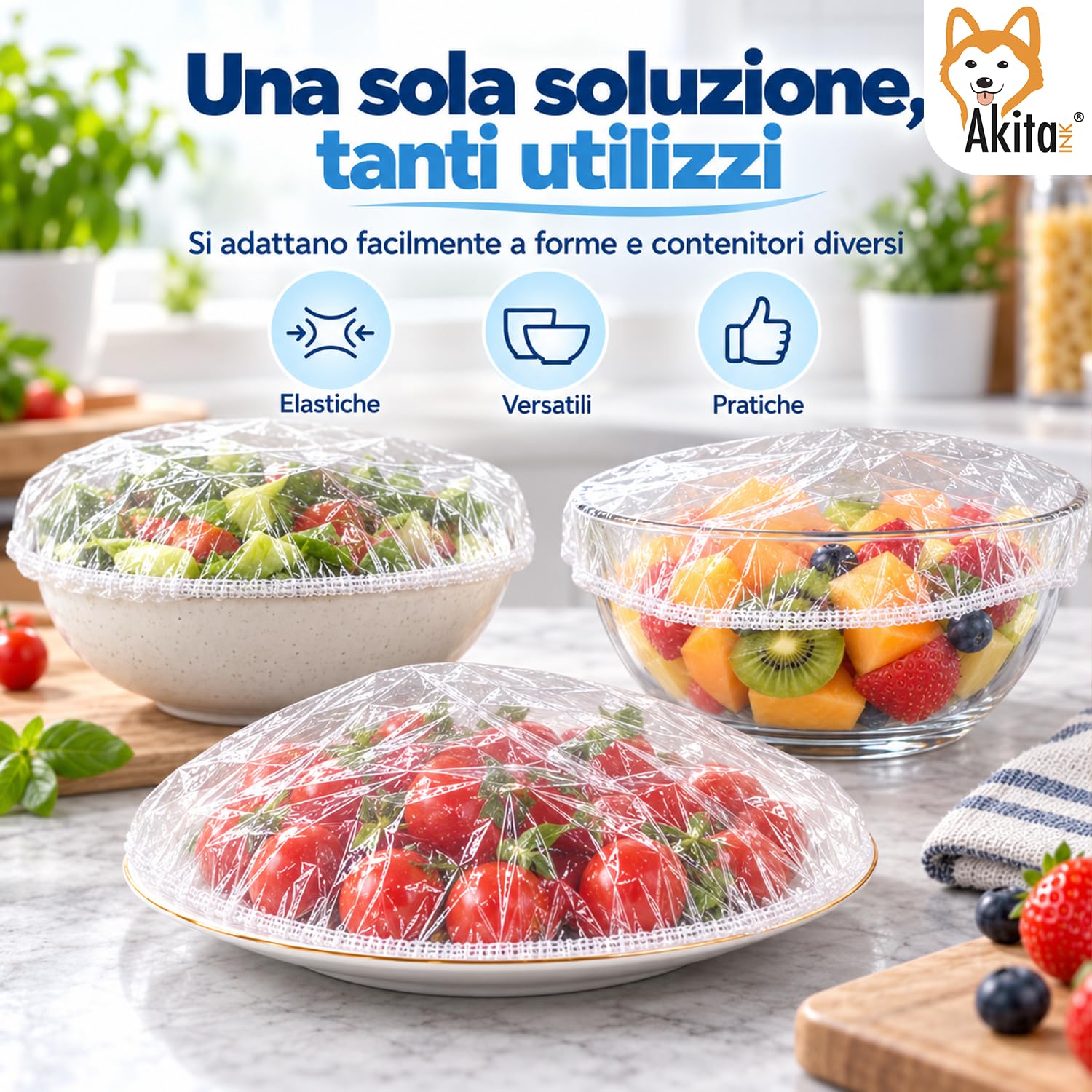 Akitaink Cuffie Copri Alimenti Trasparenti 100 Pezzi Elastici